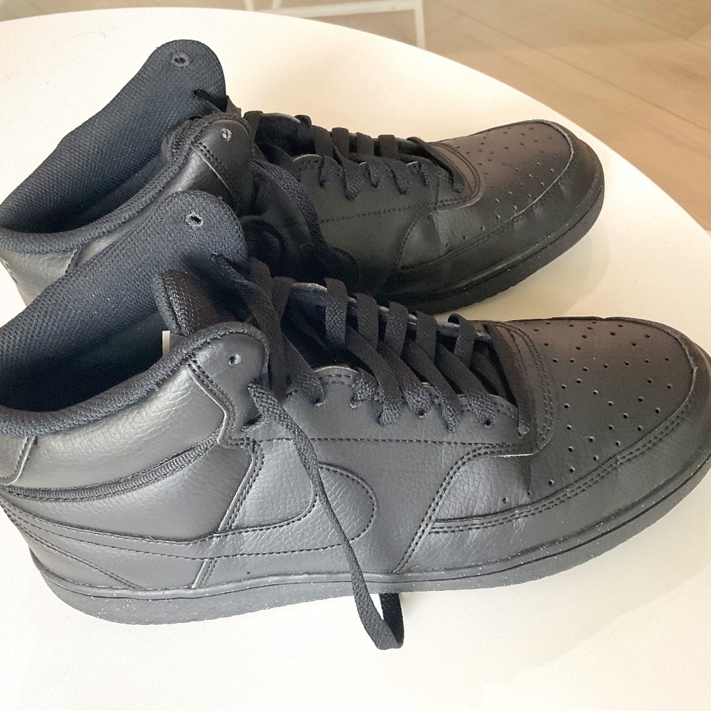 NIKE mens court vision mid top black on black leather LIKE NEW